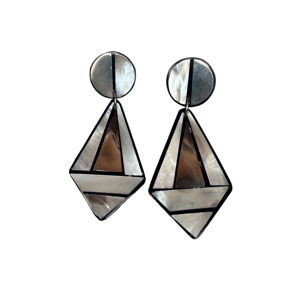Mother Of Pearl Inlay Retro Geometric Drop Earrings